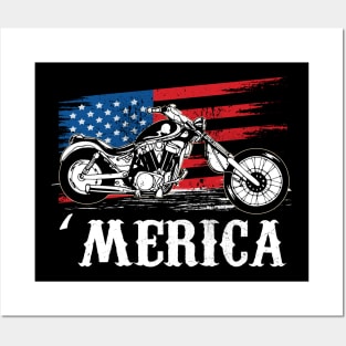 Motorcycle Shirt Biker America Flag Patriotic Grunge Posters and Art